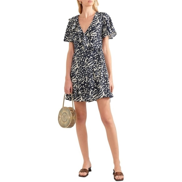 NWT Rebecca Vallance Flores Wrap effect Ruffled Printed Crepe Mini Dress 4 - Picture 2 of 14